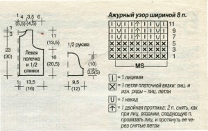 Белая кофточка с короткими рукавами спицами